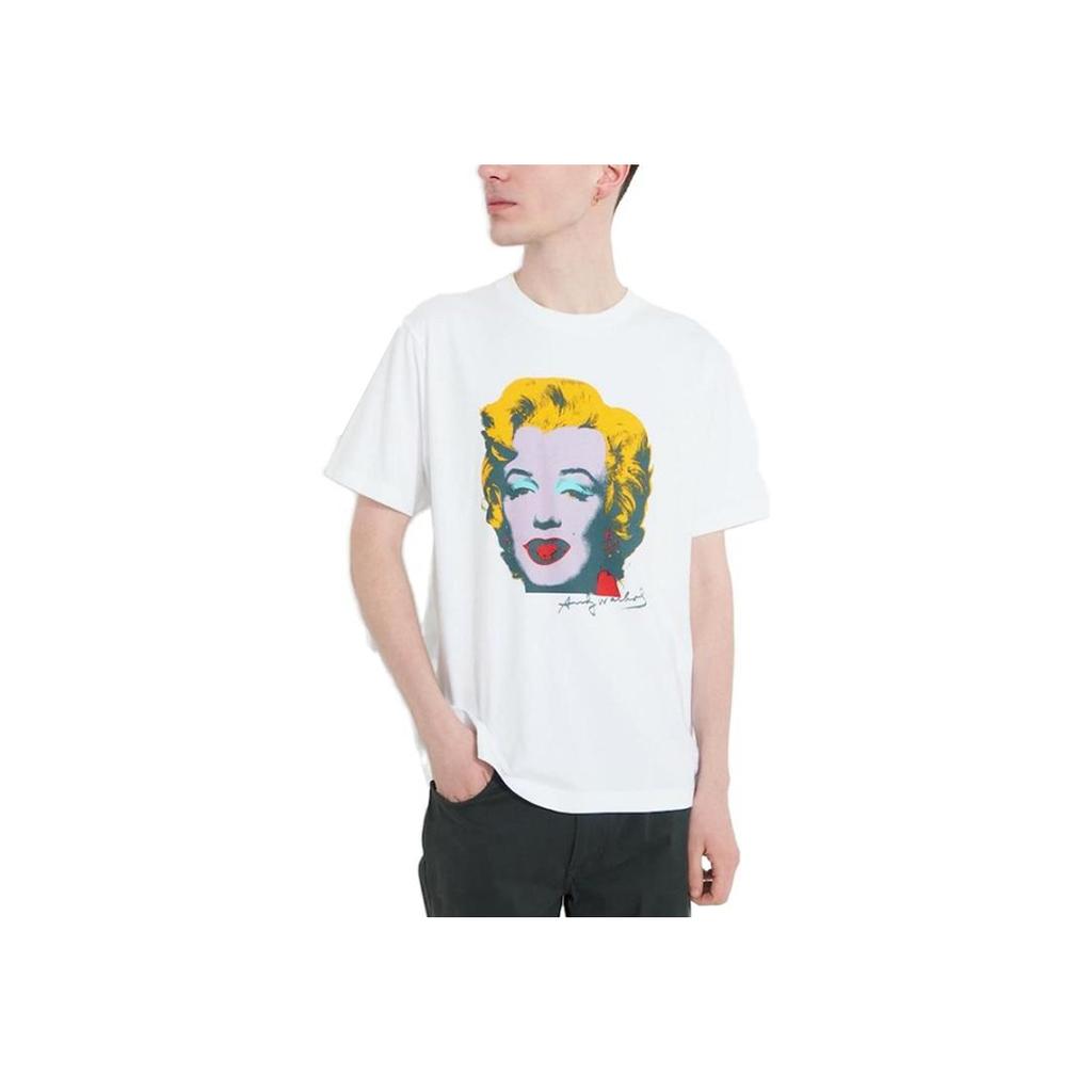 Uniqlo Белая футболка унисекс с принтом персонажа, круглым вырезом и коротким рукавом, топ 463150-00