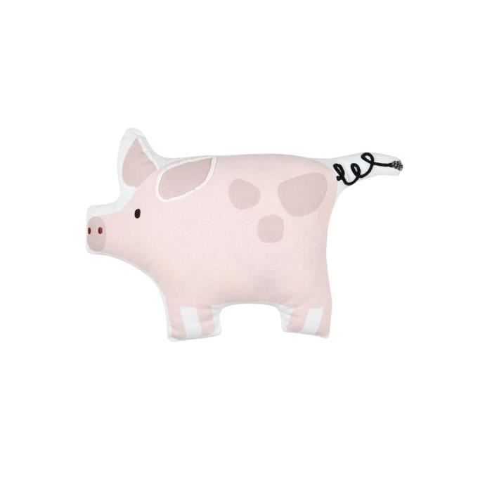 Coussin décoratif - Le cochon de Tom - 41 x 28 cm - 100% coton - Non déhoussable - Rose