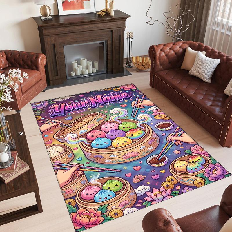 Rainbow Theme Crystal Velvet Floor Rug Personalized Custom Name Text Warm Carpet Home Decoration