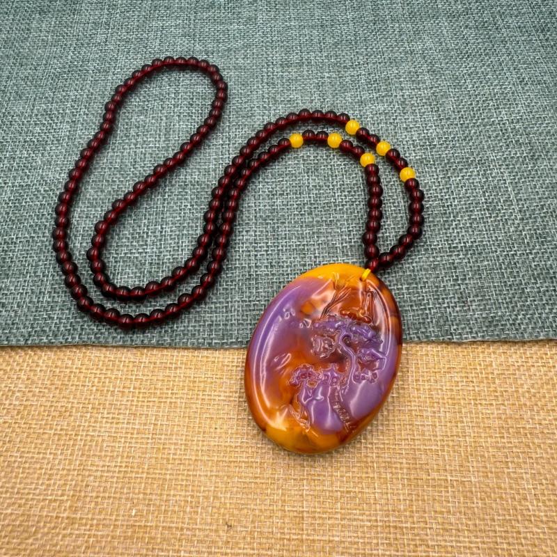 Chinese Style Purple Hand Carved Pixiu Gourd Pendant Necklace Long Sweater Chain Winter Women Jewelry Mother'S Day Gift