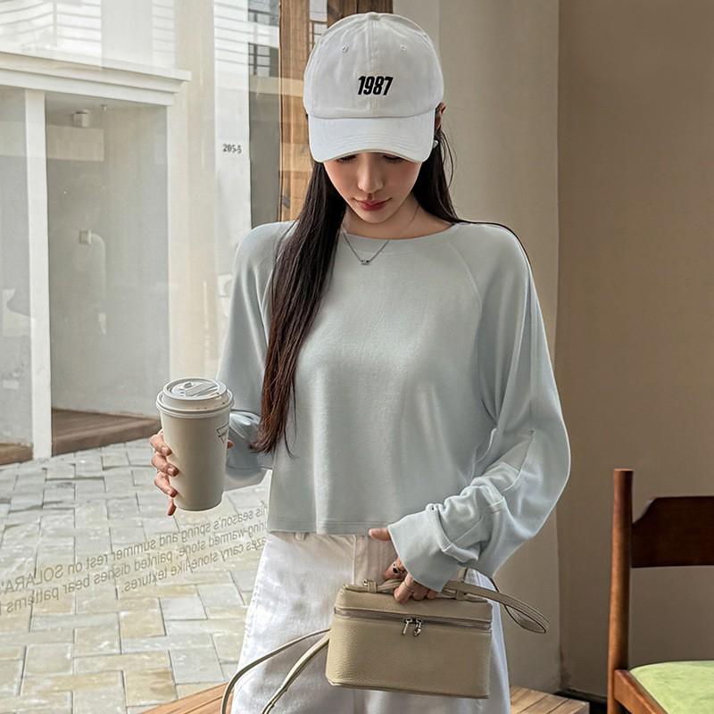 Womens Short Raglan Sleeve T Shirt Fall Casual Loose Fit Top Daily Wear