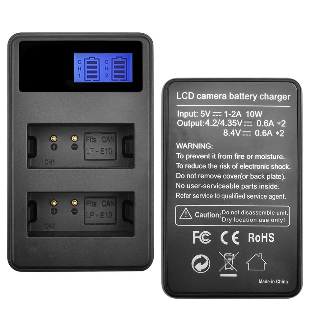 LP-E10 dual-slot camera battery charger suitable for Canon EOsRebel T3,T5,T6,T7,EOS 1200D,EOS 1300D,EOS 2000D, EOS3000D etc.