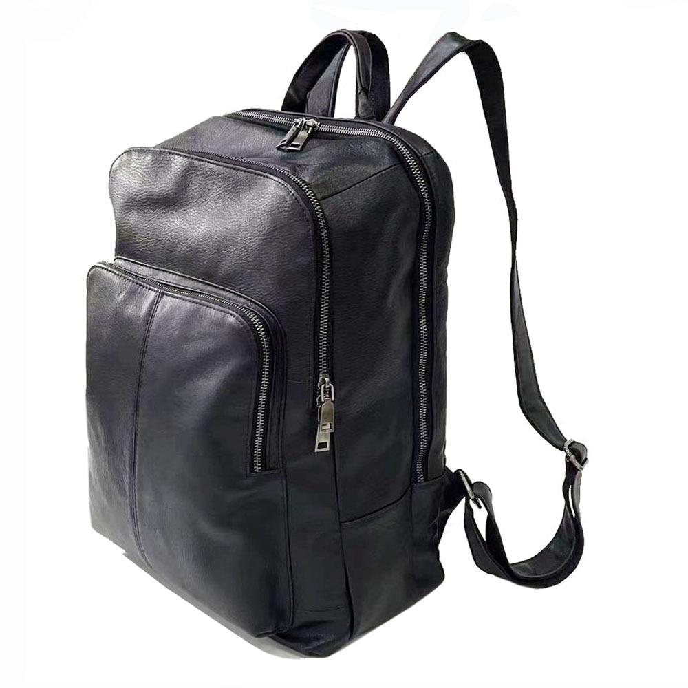Кожаный рюкзак для мальчиков, черный 14-дюймовый деловой компьютерный рюкзак, дорожный рюкзак из воловьей кожи