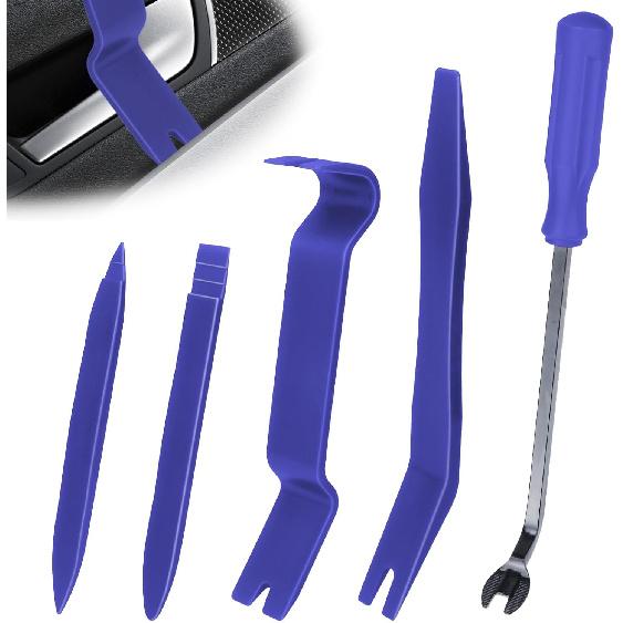 5PCS Auto Trim Removal Tool Kit, Car Accessories Clip Pry Tools Kit No Scratch Plastic, Car Door Panel Rivet Pliers Tool Kit, Interior Fastener