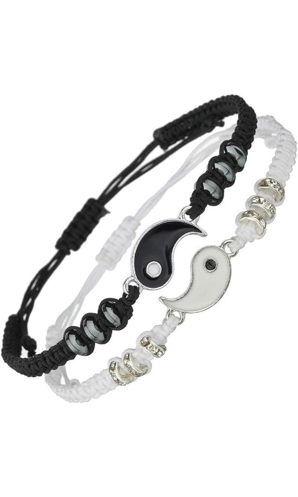 SA&SO General Store® Tai Chi Yin Yang Adjustable Bracelet for Couples, Friends, BFF, Black & White, Friendship Bracelet, Unisex Couple Gift