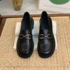 Fashion Black Soft Leather Loafers Shoes for Women British Style Round Head Slip-on Comfortable Soft-soled Mid Heels Casual Walking Shoe