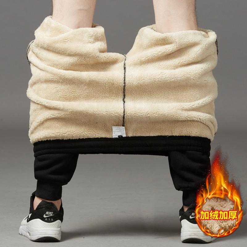 Casual Pants Men's Autumn and Winter Large Size Gram Lamb Fleece Warm Fleece Thickened Tie Sports Pants