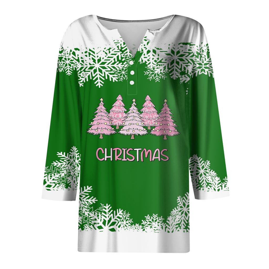 Women's T Shirt Tee Print Button 3/4 Sleeve Daily Weekend Fashion Basic V- Neck Regular Top