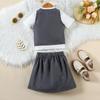 2-8Y Girls Spring and Summer Suit Fashion V-neck Single-breasted Waistcoat + Pullover Top + Pleated Skirt 3pcs