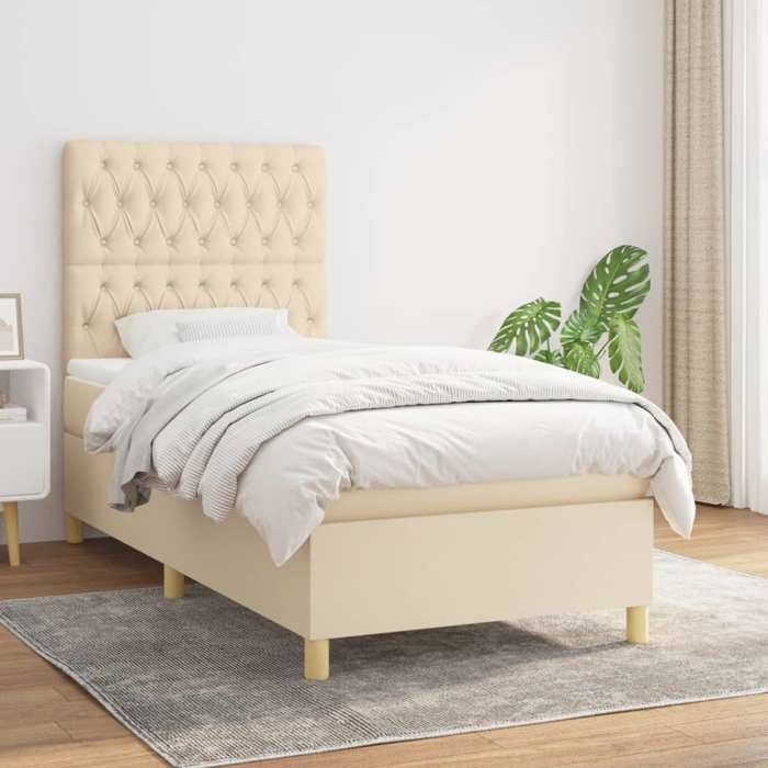 Maison Exclusive - Sommier à lattes de lit avec matelas Crème 100x200 cm Tissu