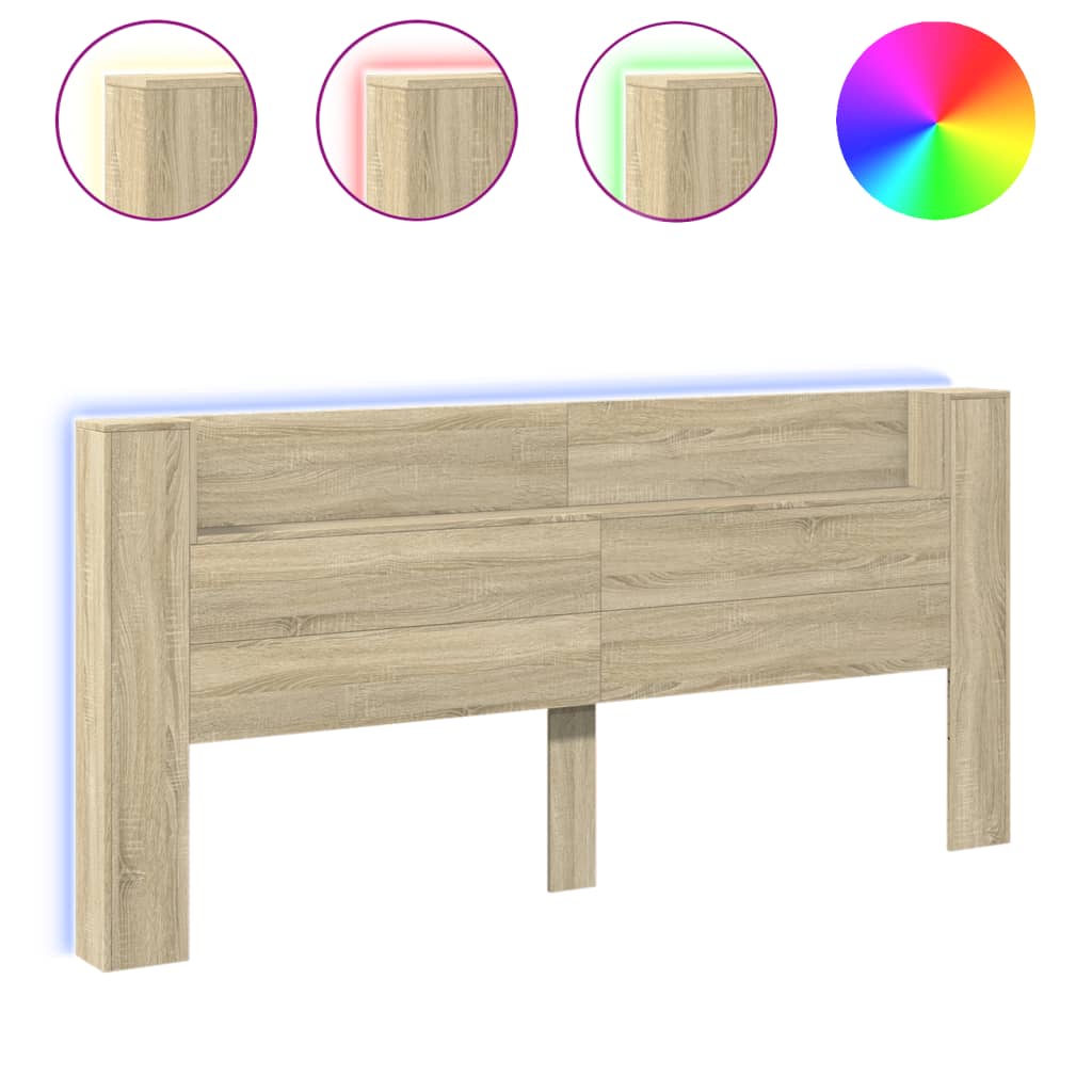 LED Headboard with Shelves Sonoma Oak 220 x 16.5 x 103.5 cm