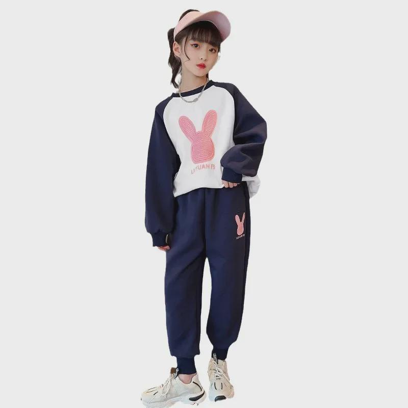 Stylish Girls' Spring & Autumn Suits: Trendy Sportswear for 8-9 Year Olds