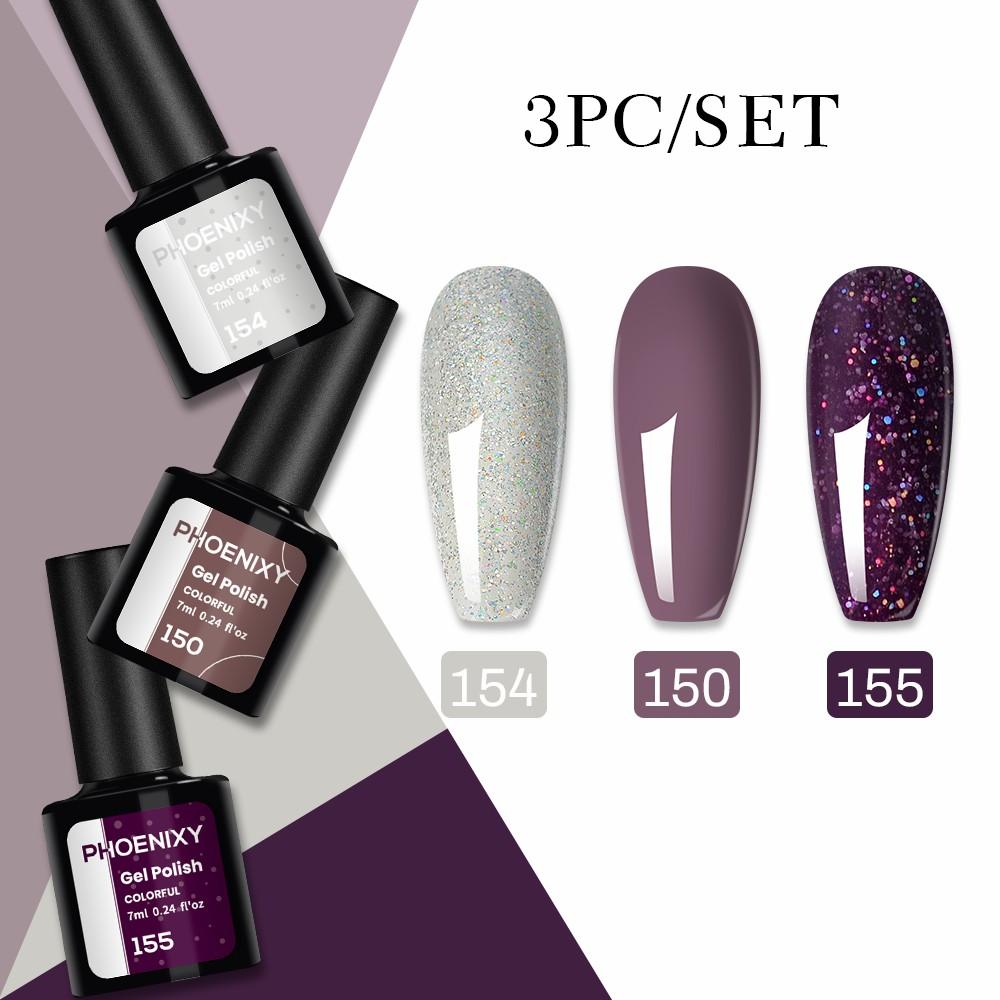 PHOENIXY 7 мл гель-лак для ногтей, полуперманентный гель, 3 цвета, блестящий гель, отмачиваемый, блестящий стартовый набор, маникюрный набор для маникюрного салона