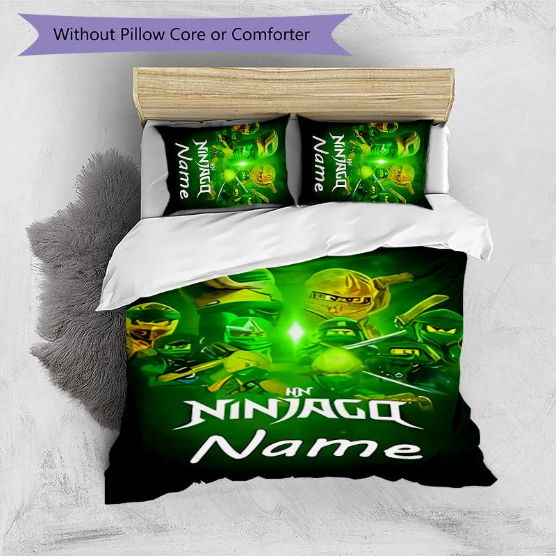 3pcs Custom Name Cartoon Lego Ninjago Bedding Set Duvet Cover Closure Includes 1 Duvet Cover & 2 Pillowcases for All Seasons Bedroom Decor