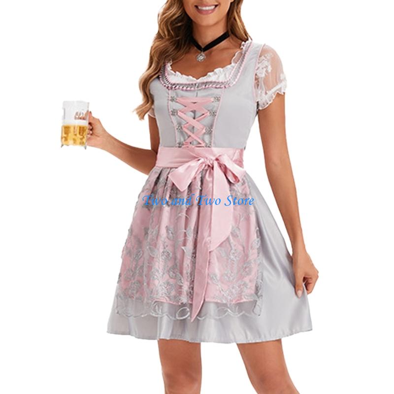 HX6F Adult Women German Bavarian Oktoberfest Costume Set,Beer Costume Dirndl Dresses