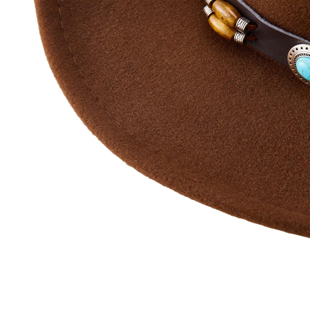 (One Size, Coffee) Western Cowboy Hat for Women Men Bohemian Cowgirl Hat with Beads Trim Outdoor Sun Hat