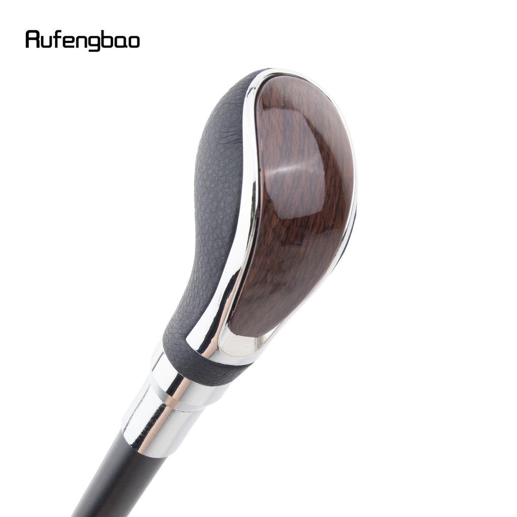 Black Leather Brown Wooden Silver Walking Cane Fashion Decorative Walking Stick Gentleman Elegant Cosplay Cane Crosier 93cm
