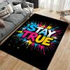 Colorful "Stay True" Graffiti Art Carpet, Black Background, Modern Style Suitable for use as an anti-slip for living room bedroom sofas