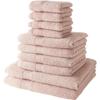 Set of 10 TODAY Bath Towels Including 4 30x50 Towels + 4 50x90 Towels + 2 70x130 Cm Bath Sheets 100% Cotton - Pink