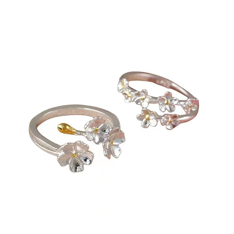 Unique Delicate Flower Opening Adjustable Rings For Women Minimalist Silver Color Finger Ring Engagement Jewelry Gift