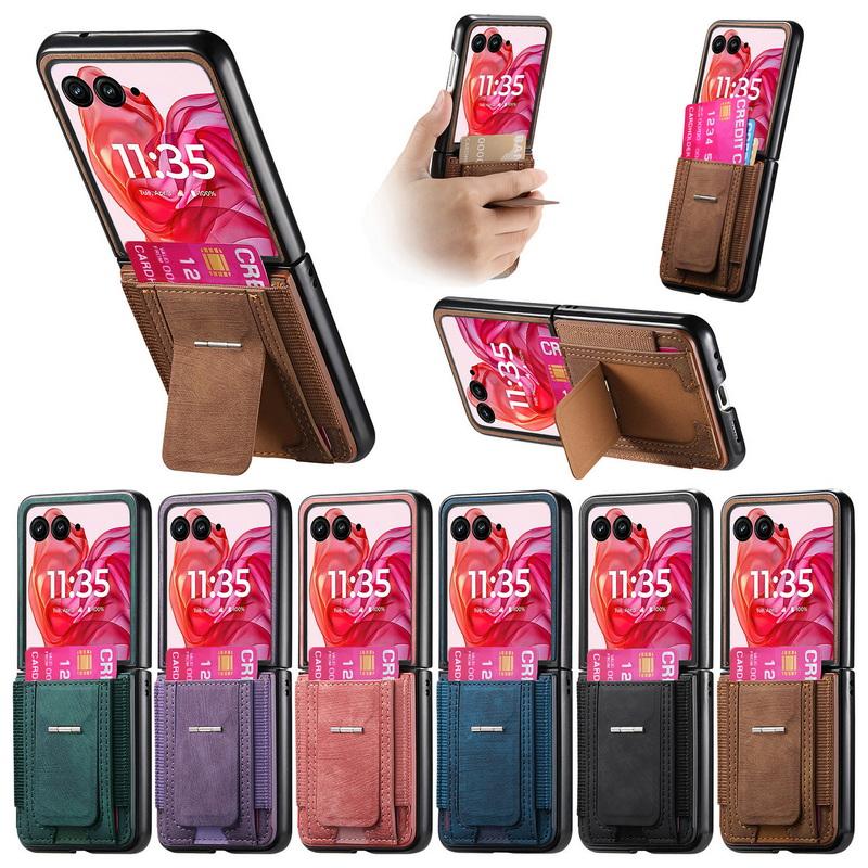 Роскошный кожаный держатель для карт, складной чехол для Motorola Razr 60 50 Ultra 40, жесткий противоударный матовый чехол для телефона из 2 предметов