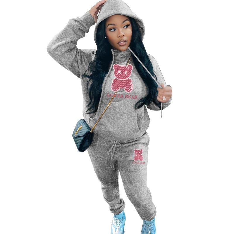 Hooded Sweatshirt Set Bear Head Print Sweatpants Sweatshirt Set