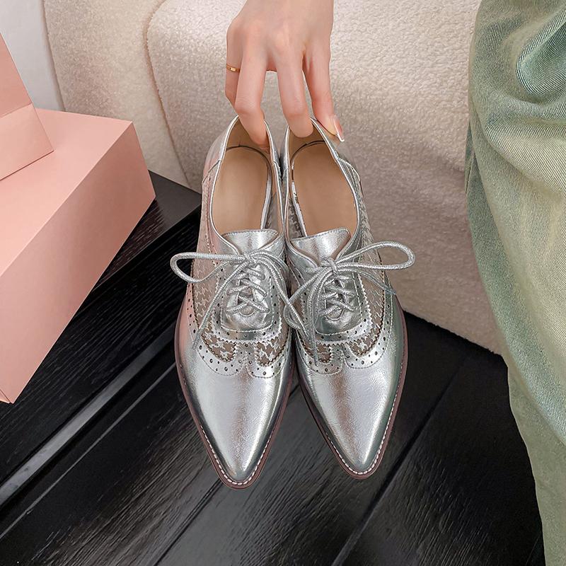 2024 Новые весенние оксфорды из сетчатой ткани, женская обувь, женские туфли-броги, дерби, острый нос, туфли на шнуровке, женская обувь для женщин