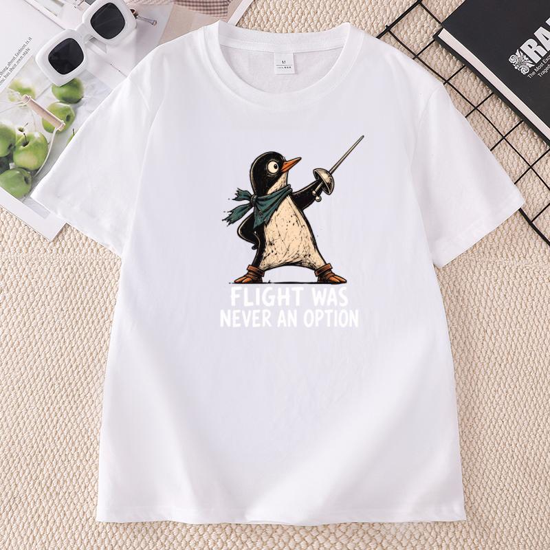 Flight Was Never An Option Graphic T Shirts Funny Penguin Tee Unisex Unisex Dark Humor Animal T Shirt Round Neck Short Sleeve Tees