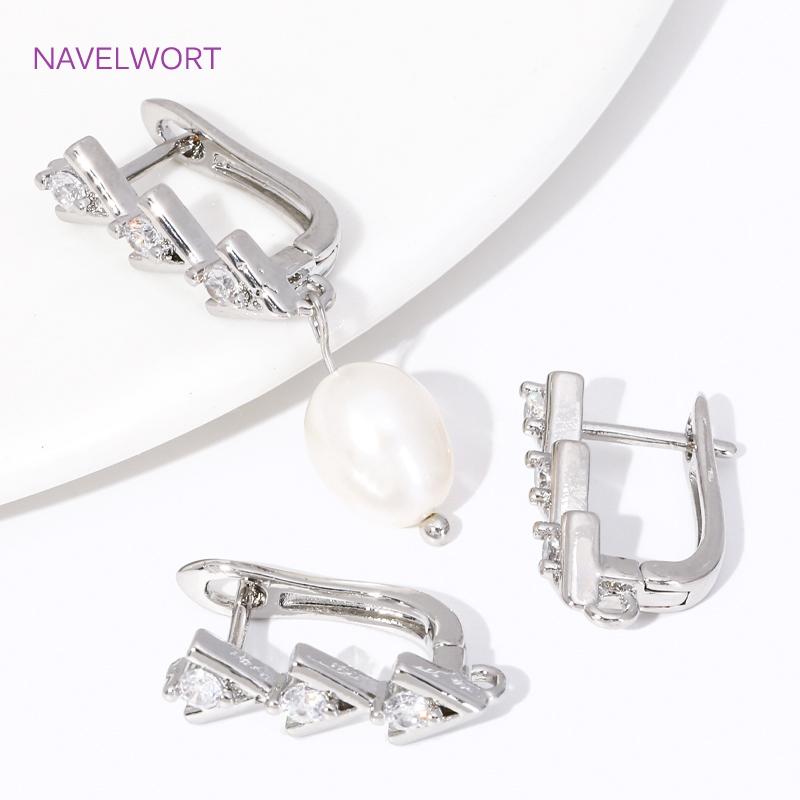 Trendy 18K Gold Plated Brass Earwires Fasteners Inlaid Zircon Earring Hook Clasps For DIY Women Earrings Jewelry Making Supplies