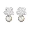 Personality Inlaid Zircon Snowflake Pearl Stud Earrings, High Sense Fashion Temperament Earrings, Female Celebrity Light Luxury Style Versatile