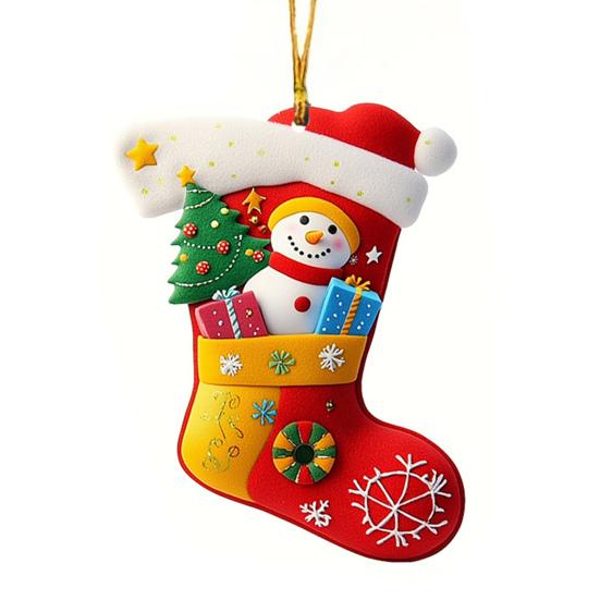 Yousheng Christmas Socks Santa Claus Red Hanging Ornament Acrylic Decorative Keychain Pendant Xmas Stockings Wall Decoration