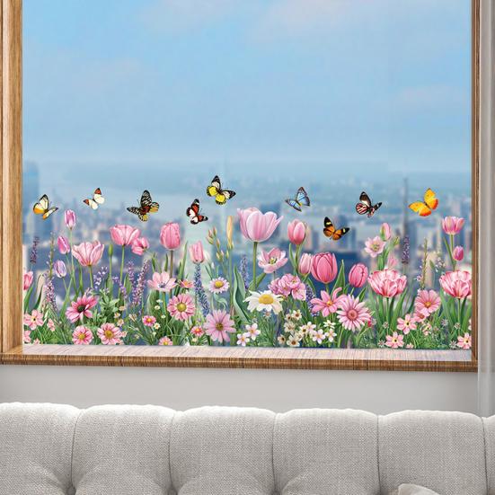 Yousheng 3 Pcs Flower Wall Decals Watercolor Wildflower Grass Butterflies Wall Stickers Peel And Stick Wall Art Decor for Girls Bedroom Living Room