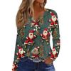 Женская модная повседневная футболка с V-образным вырезом, на пуговицах, с длинным рукавом, с рождественским принтом