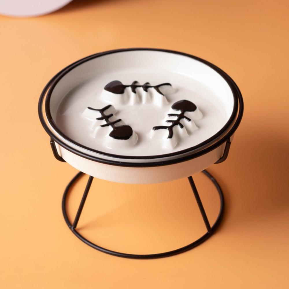 High-Foot Ceramic Raised Pet Bowl Neck Guard Flat Face Cat Stand Bowl Large Diameter Slow Feeder Bowl Outdoor Feeding