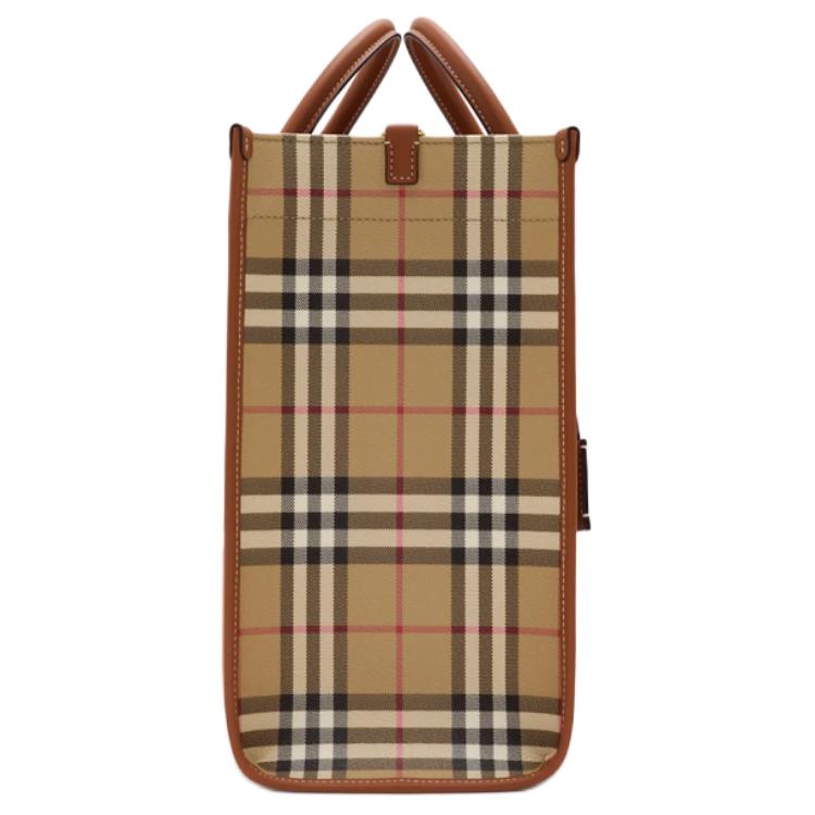 Burberry Винтажная клетчатая сумка-тоут с кожаной отделкой, Роскошная большая рабочая сумка цвета Archive Beige для женщин, Для офиса и ежедневных поездок 80975681