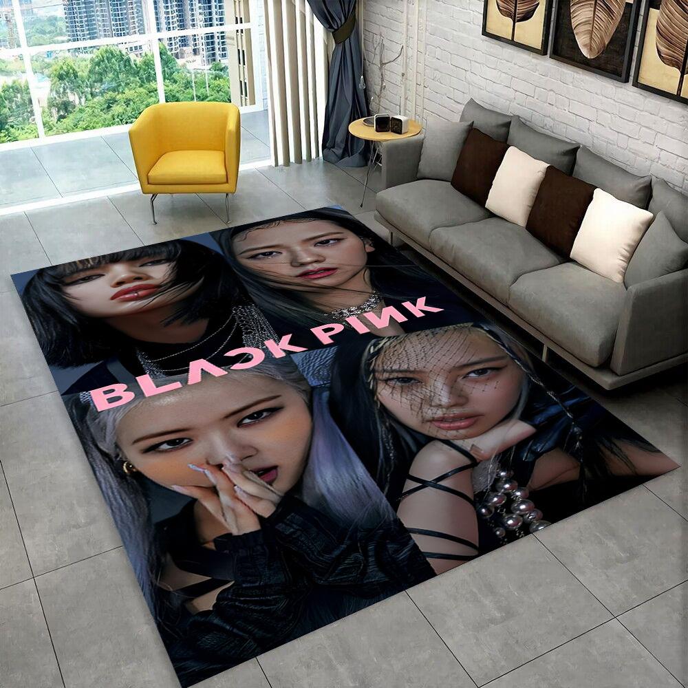 Kpop Girls 3D B-black and Pink-k HD Rug Carpet for Living Room Bedroom Home Decor,Floor Mat Non-slip Decoration for Sofa Doormat