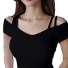 2025 Ayollar uchun qora yelkasiz V-kesimli qisqa yengli slim-fit top