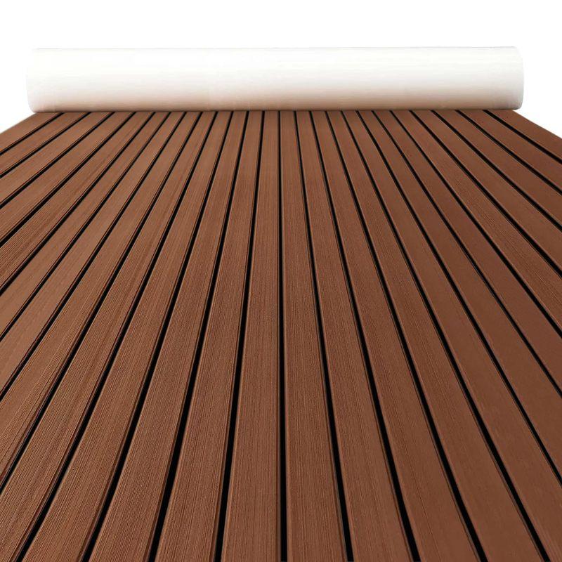 Dark Brown EVA Foam Faux Teak Boat Deck Mat Decking Sheet Yacht Flooring Anti Skid Mat Self Adhesive Vehicle Pad 2400x450x6mm