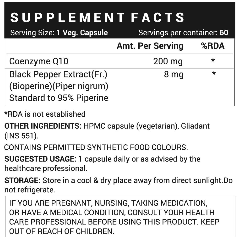 Coenzyme Q10 + Bioperine (60 Caps, 200 Mg), Coenzyme Q10 + Bioperine INLIFE