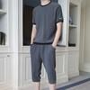 Мужской летний свободный спортивный костюм из ледяного шелка, большой размер, повседневный, с коротким рукавом + капри, комплект из двух предметов
