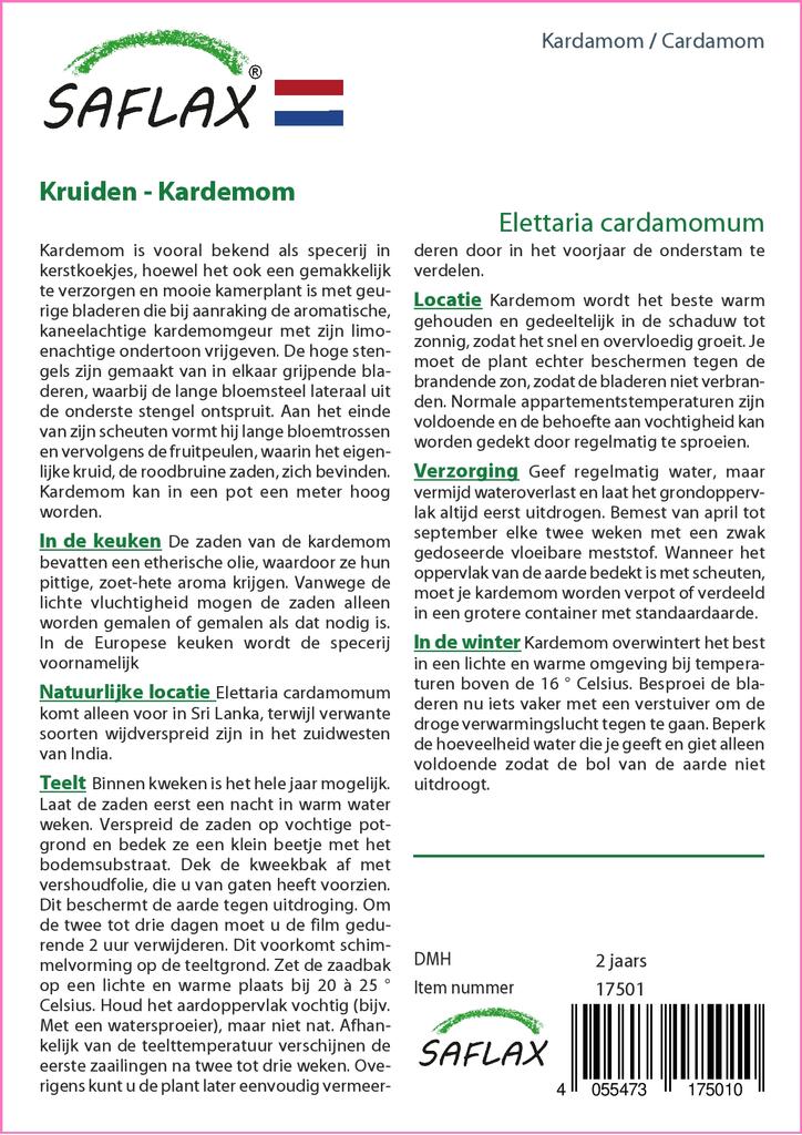 SAFLAX Garden in the Bag - Кардамон - 20 семян - С субстратом в подходящем пакете - Elettaria cardamomum