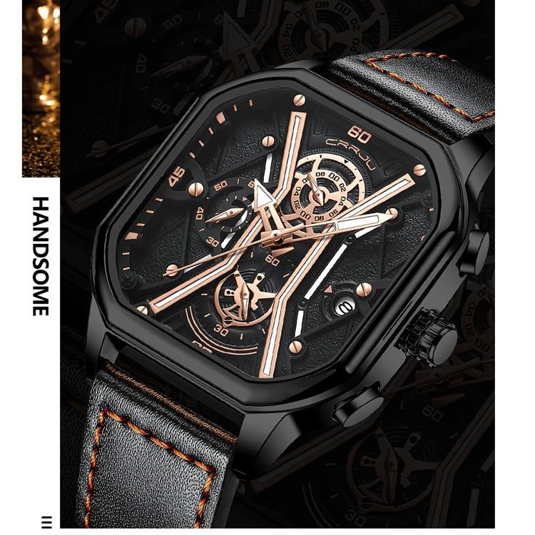 CRRJU New Leather Strap Men's Watch 2313 Watch Simple Business Personality Men Fashion Waterproof