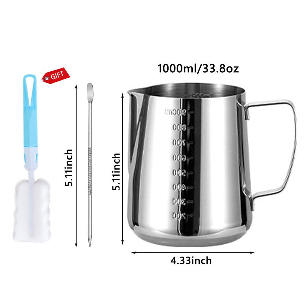 Кувшин для вспенивания молока со шкалой, кувшин для сливок из нержавеющей стали и игла для вспенивания молока для латте-арта, эспрессо и капучино