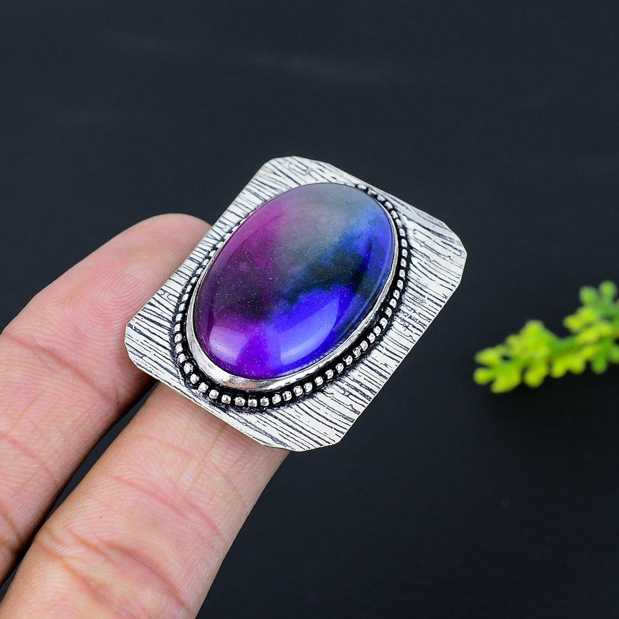 Rainbow Solar Quartz Gemstone Handmade 925 Sterling Silver Ring Size 7 A3u80