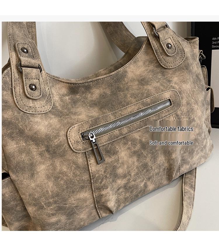 2025 Women's Retro Large-Capacity Frosted Tote, Shoulder, and Crossbody Bag