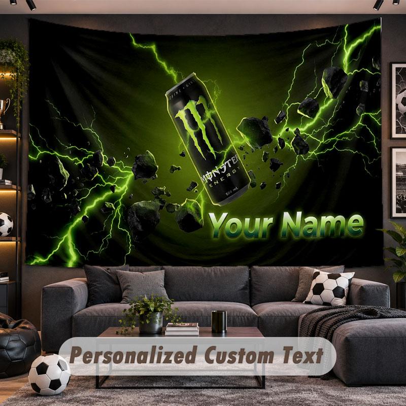 Wall Hanging Tapestry Custom NameMonster Energy Pattern Personalized Printed Fabric Wall Decor