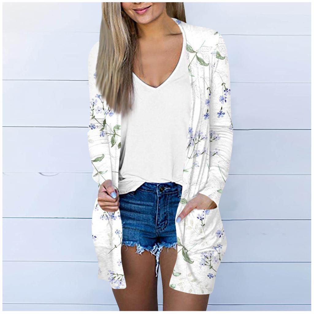 Женская модная свободная повседневная куртка-кардиган средней длины с длинными рукавами и принтом, топ