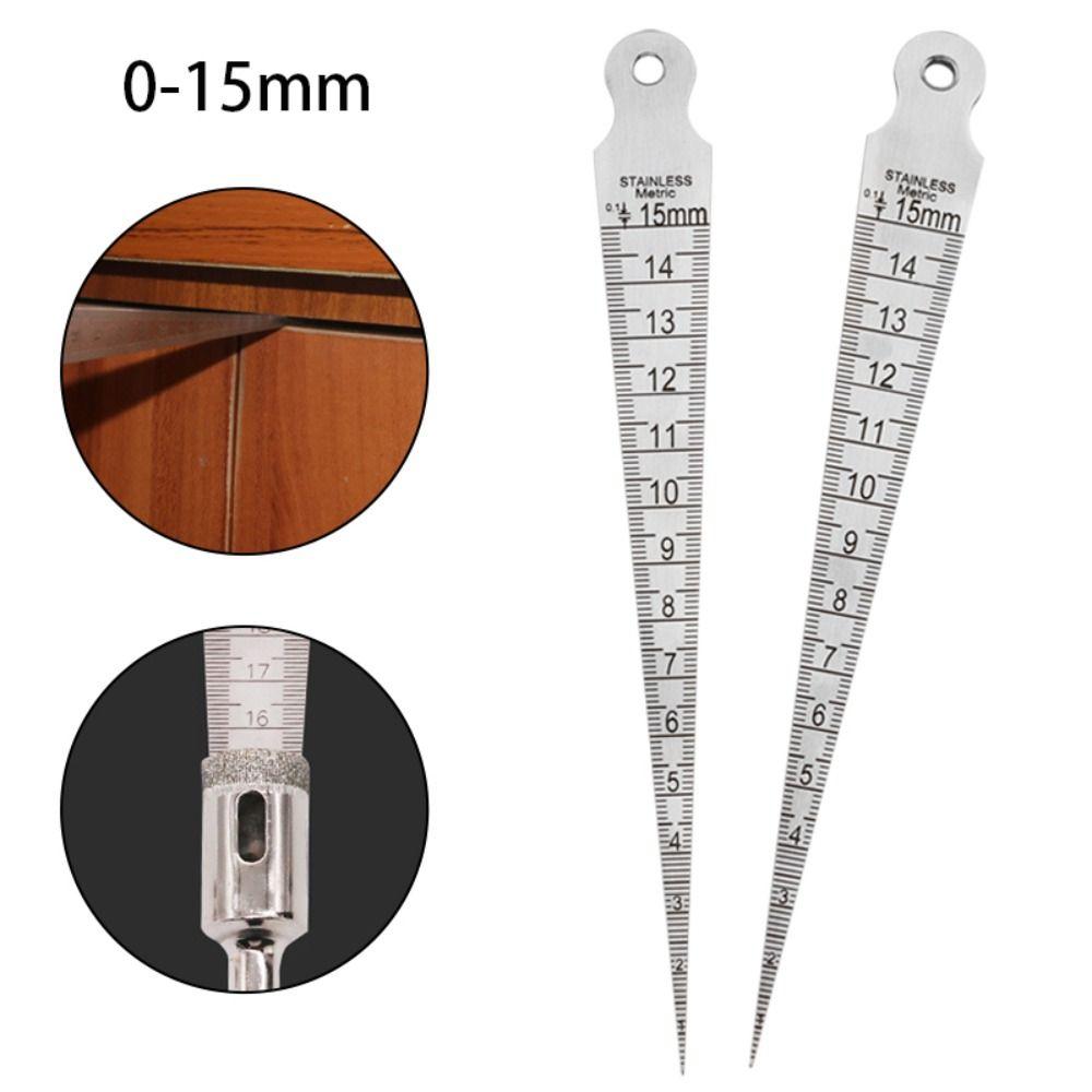 Stainless Steel Gap Gauge 0-15mm Hole Taper Ruler Hole Inspection Tool Wedge Feeler Ruler