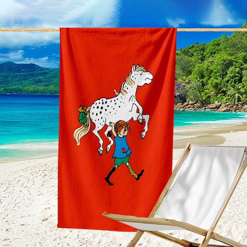 1pc Pippi Longstocking2 Beach Towel, Beach and Seaside Swimming Pool Equipment, Fashion Pattern, Rectangular, Travel Essentials
