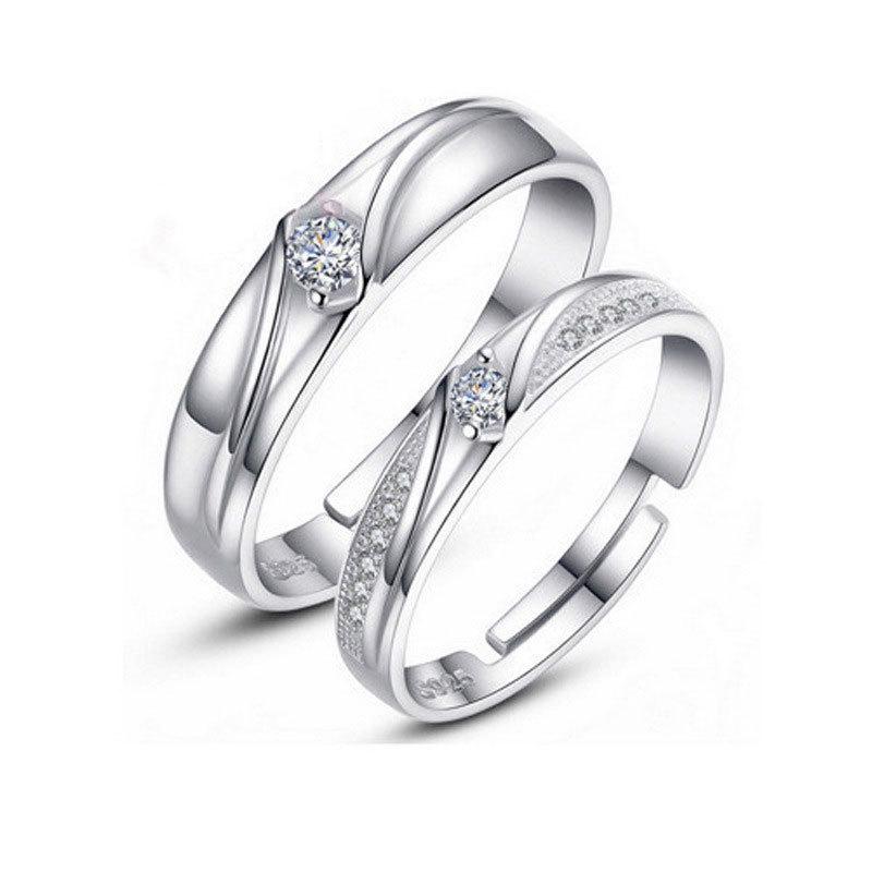 Tonglin S925 Sterling Silver Adjustable Couple Rings - Personalized Wedding Bands for Men & Women.